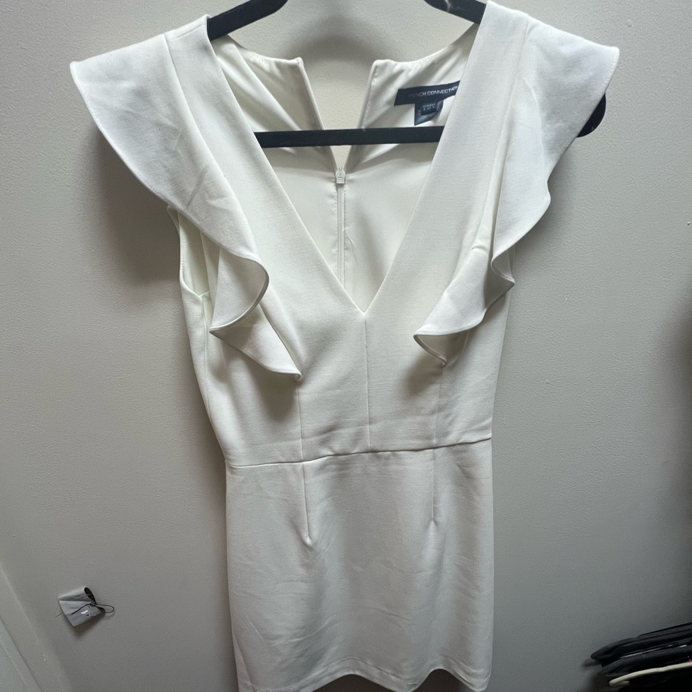 French connection whisper ruffled v neck mini dress